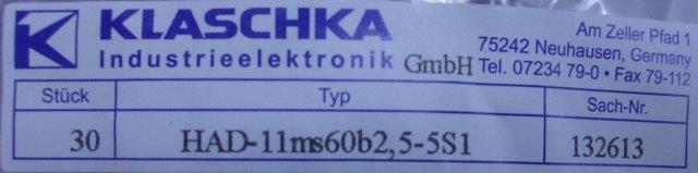 Klaschka -HAD-11MS60B2,5-5S1 132613